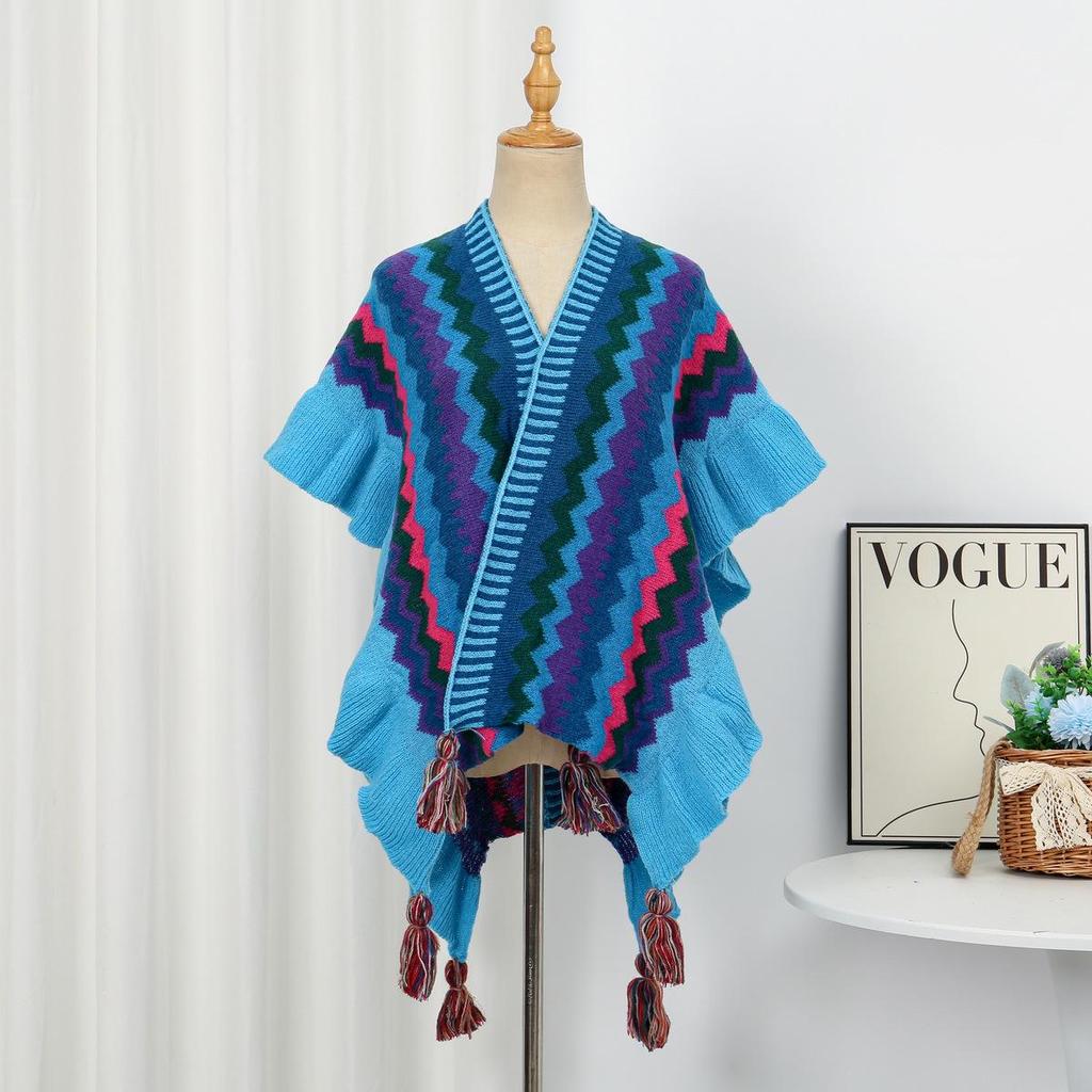 Ruffled Ethnic-Style Knitted Shawl for Travel - Warm & Thickened