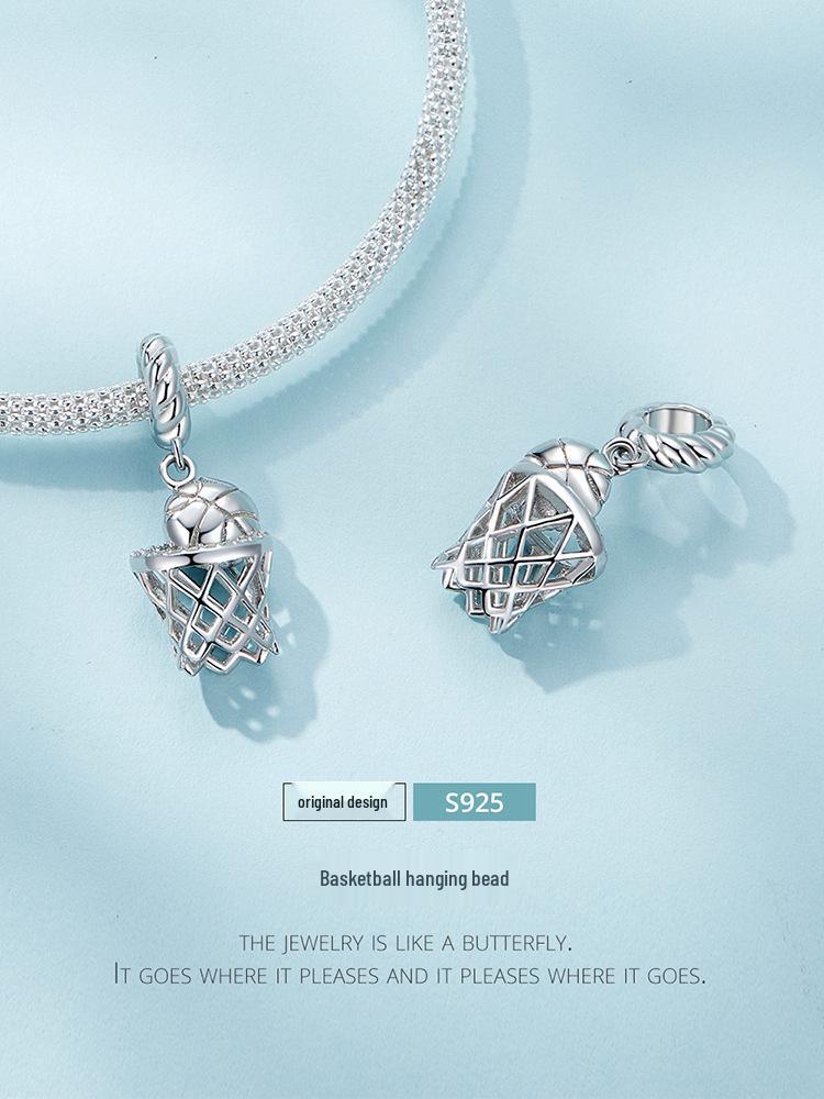 Yinziyun S925 Silber Platin-plattiert 3D Basketball Anhänger für DIY Armbänder