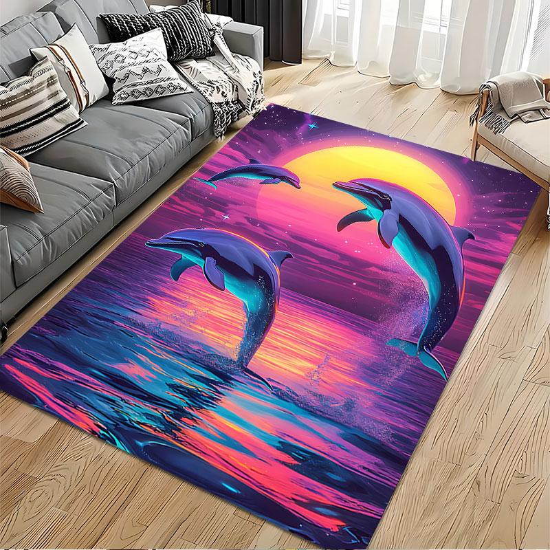 Jumping Dolphins Sunset Scene suitable as a non-slip mat for the living room or bedroom sofa