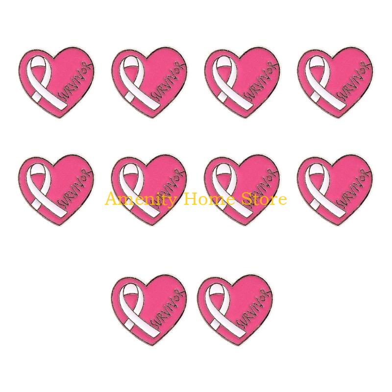 

F26C 10Pcs Awareness Brooch Heart Alloy Pin Awareness Lapel Pins with Back Clasp For Healthcare Workers розовый