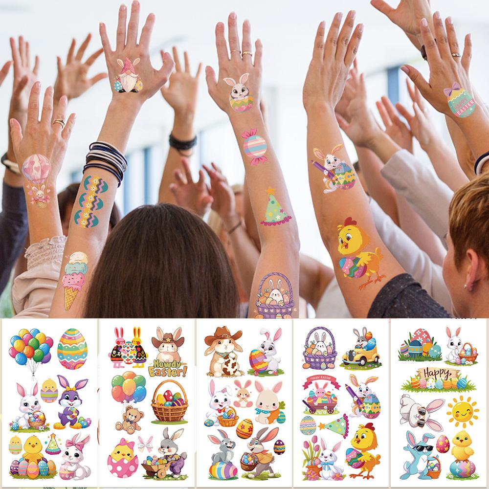 10sheets Easter Day Tattoo Stickers For Hand Arm Body Fake Decorative Waterproof Tattoo Stickers Kids Creative Festival Gifts