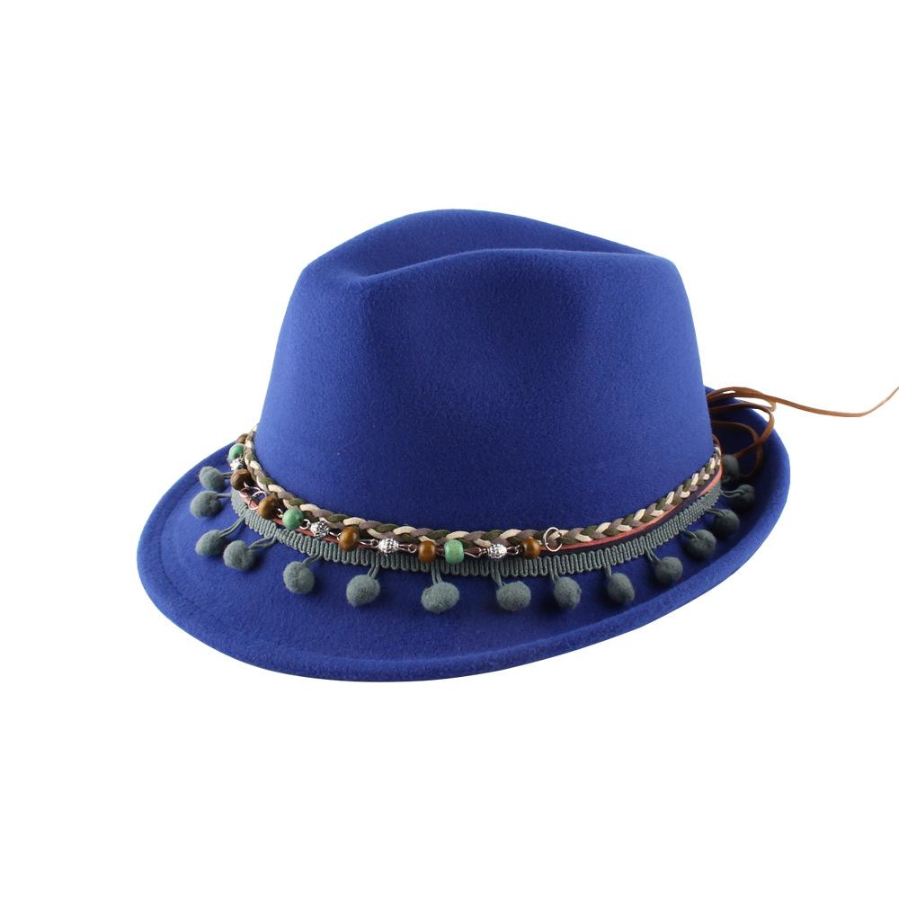 Ebay Hip-hop Woolen Jazz Hat European and American Hairball Rolled Brim Woolen Top Hat New Bell-shaped Felt Hat Women