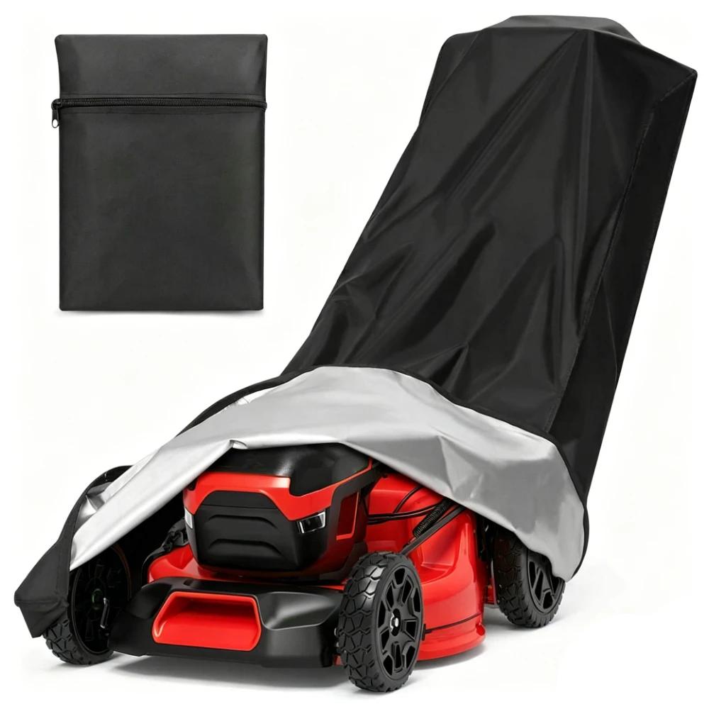 Outdoors Lawn Mower Cover Heavy Duty Waterproof Polyester Oxford Protection Push Mower Cover with Drawstring and Storage Bag (Black,191x66x102CM)