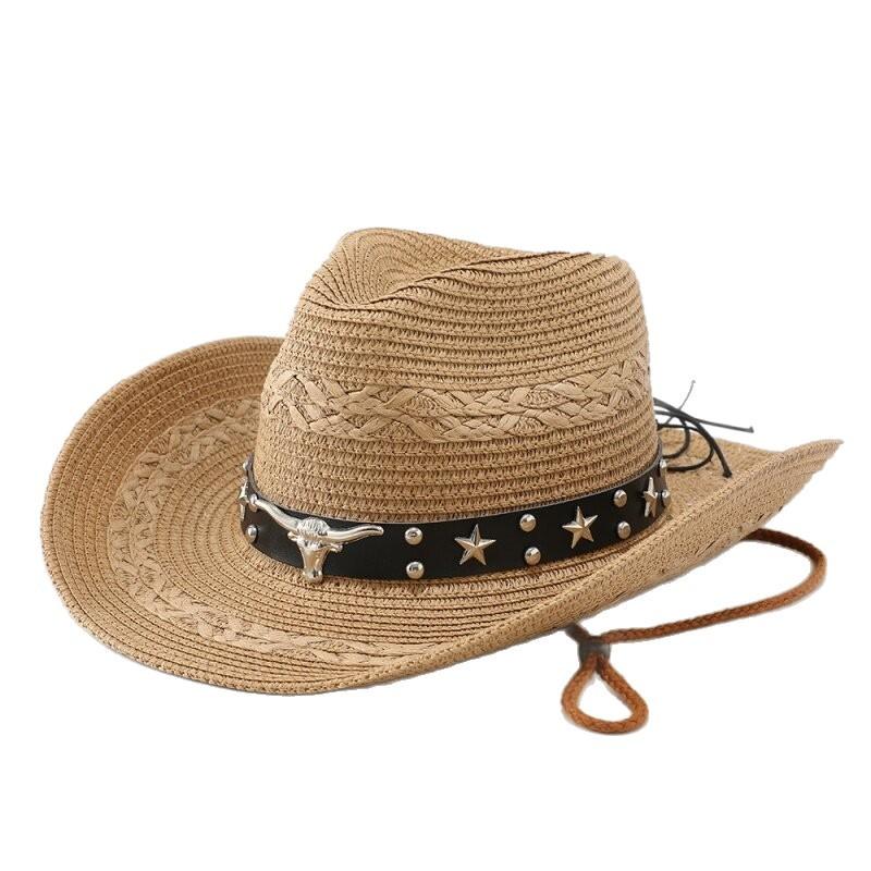Fashion Western Riding Cowboy Hat Men's and Women's Summer Big Eaves Sunscreen Visor Hat Straw Hat