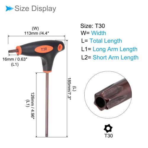 CoCud Tamper-Proof Torx Key, T30 Torx, S2 Steel, T-Handle Star Wrench, Black, for Basic Home Repairs and Mechanical Maintenance, 1 Piece
