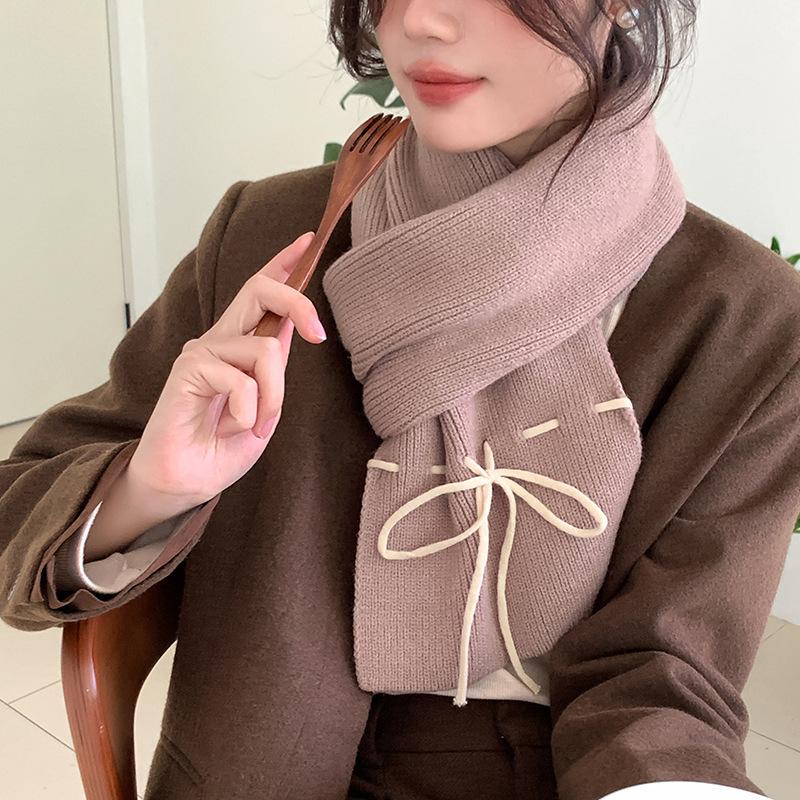 Écharpe Tricotée à Nœud Papillon pour Femmes Automne et Hiver Chaude et Douce Écharpe Tricotée