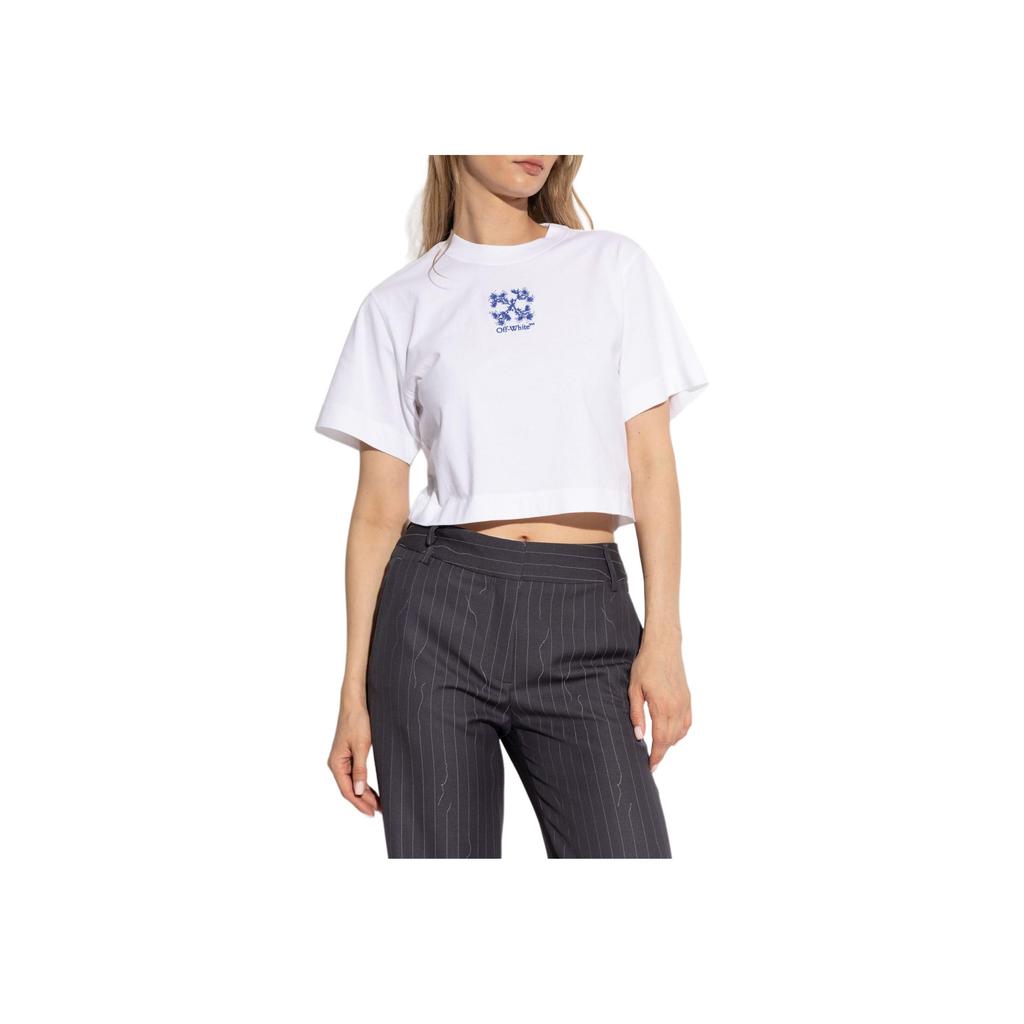 Off-White Logo Embroidered Short Sleeve T-Shirt Women Tops White OWAA090F24JER0010145
