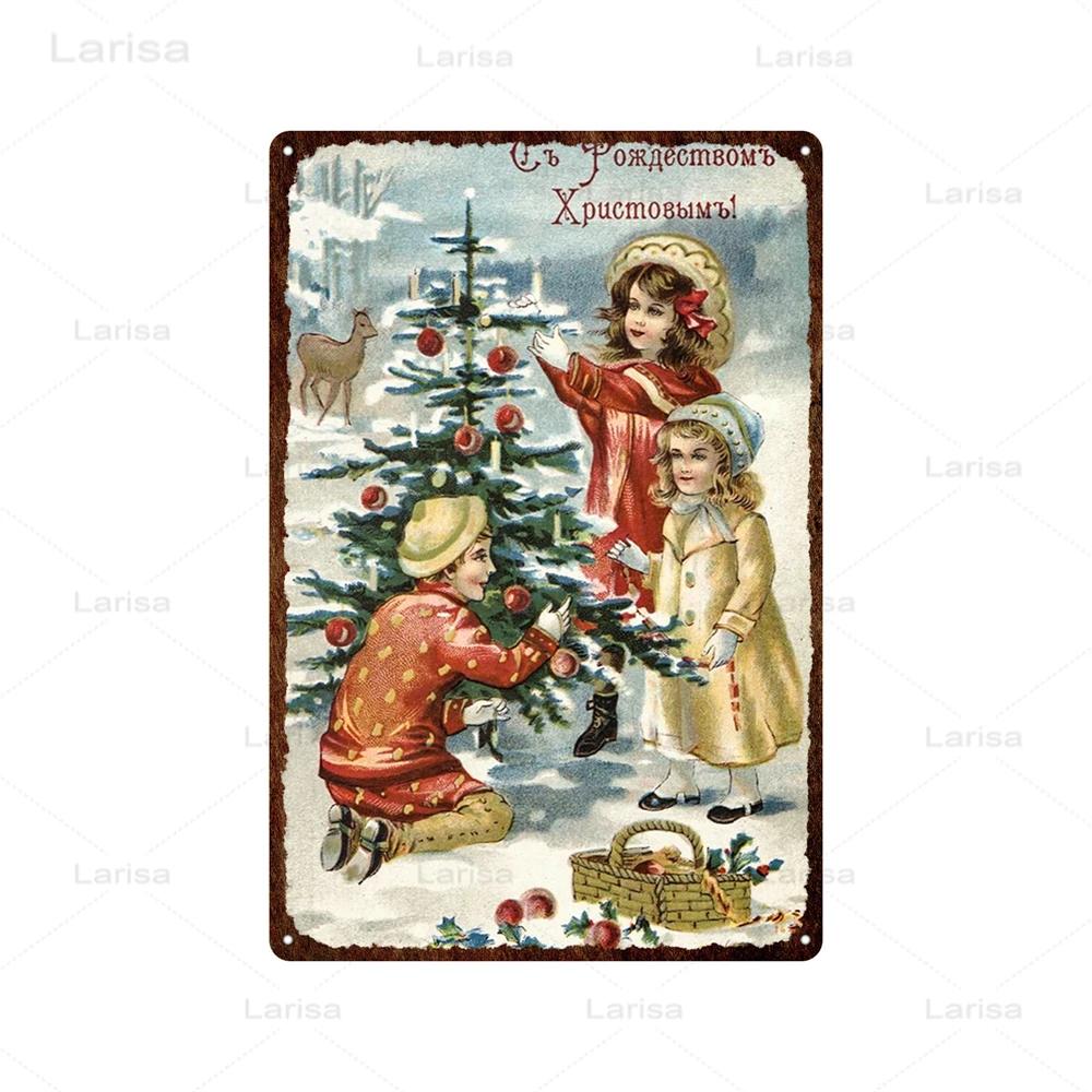 Christmas Vintage Tin Sign Santa Claus Plaque Metal Retro Plate Poster for Club Living Room Kitchen Home Wall Art Decoration