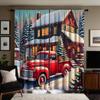 2 sztuki HD po Śniegu Boże Narodzenie Dom wiejski ciężarówka dekoracja choinki zasłona czerwony krawat cyfrowo drukowana zasłona dekoracja domu