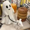 Halloween Ghost Walking Dog Statue Spooky Garland Ghost Walking Puppy Figurine Resin Sculpture Indoor Outdoor Desktop Decoration Ornament