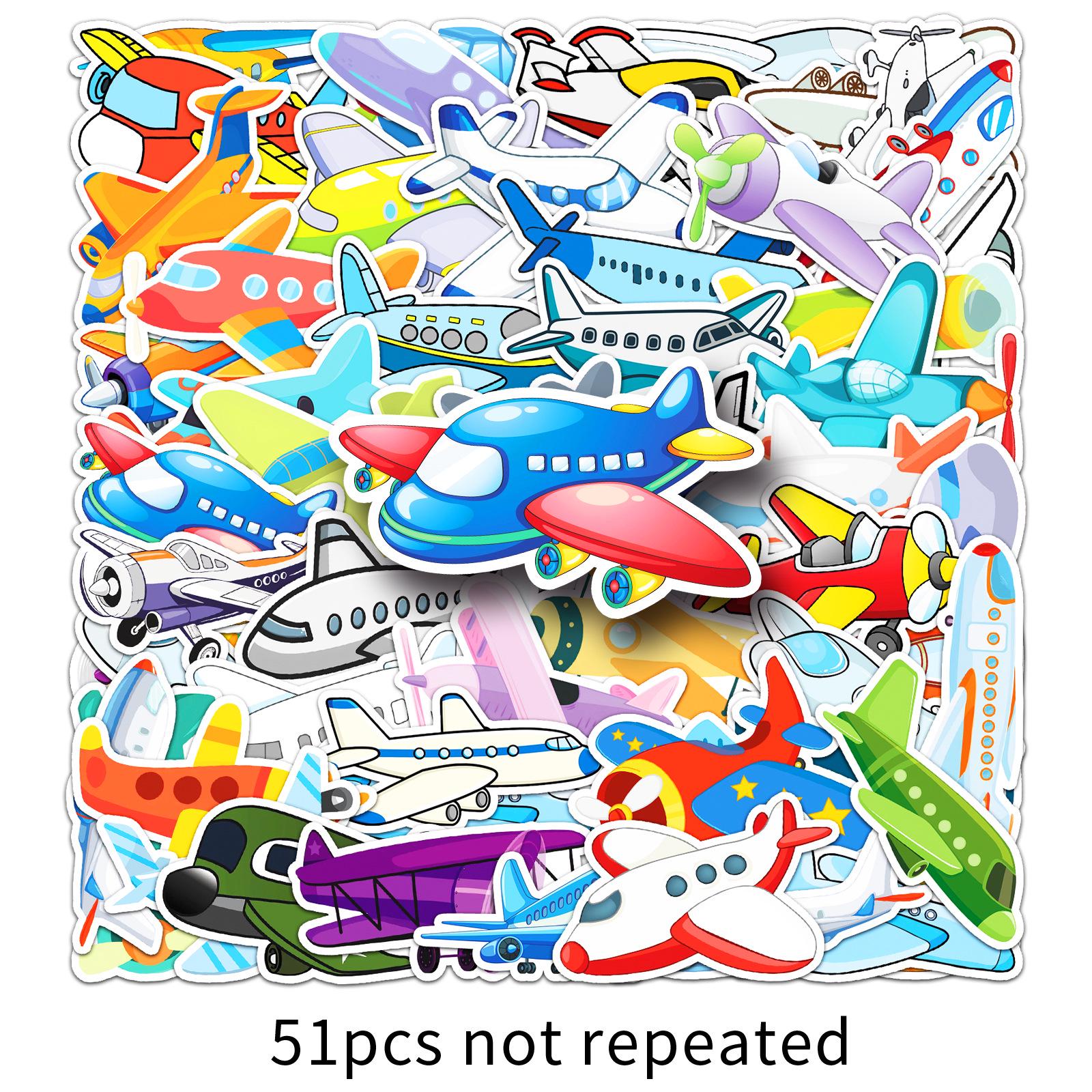 

51pcs Waterproof Cartoon Airplane & Vehicle Stickers for Journals and Thermos Cups