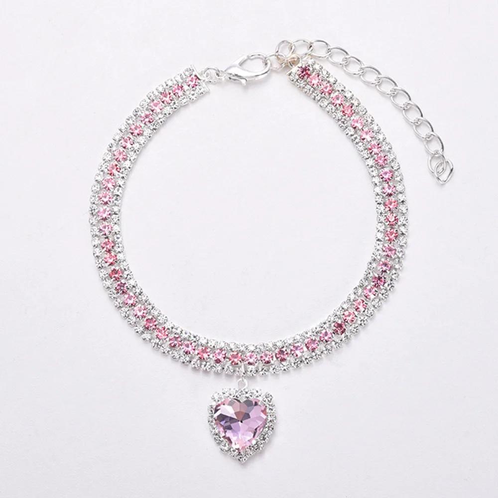 Luxus Kristall Katzenhalsband Liebesanhänger Halskette Haustierhalsband Verstellbar Kleiner Hund Katze Halsring Strasshalsband Haustierzubehör