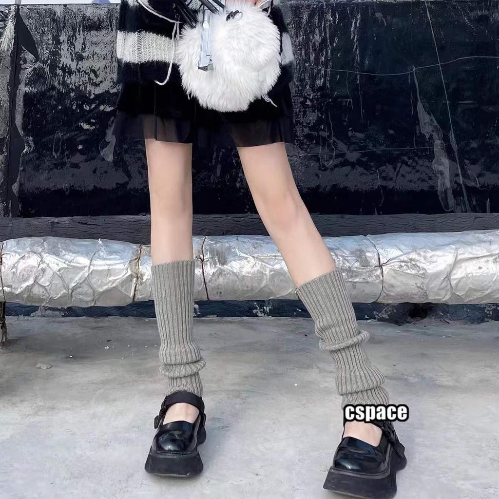 Solid Color Wool Knit Leg Warmers & Mid-Calf Japanese Lolita Thigh High Scrunch Socks