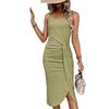 Women's Knitted Kink Vest Dress Solid Color Slim Asymmetric Hem High Waist Midi Dress