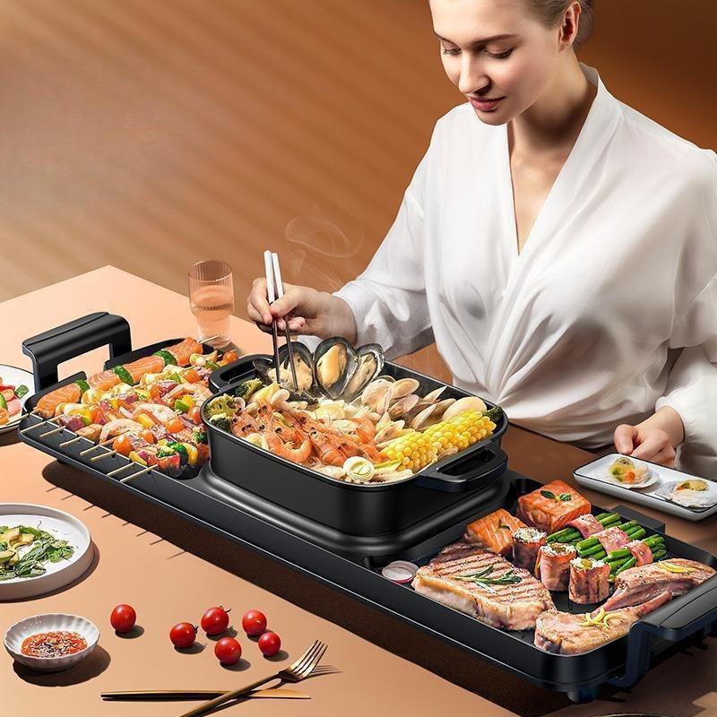 220V Household Multi-function Barbecue Machine Smokeless Instant Boiled Double-flavor Hot Pot One Machine Pan Fried Roast