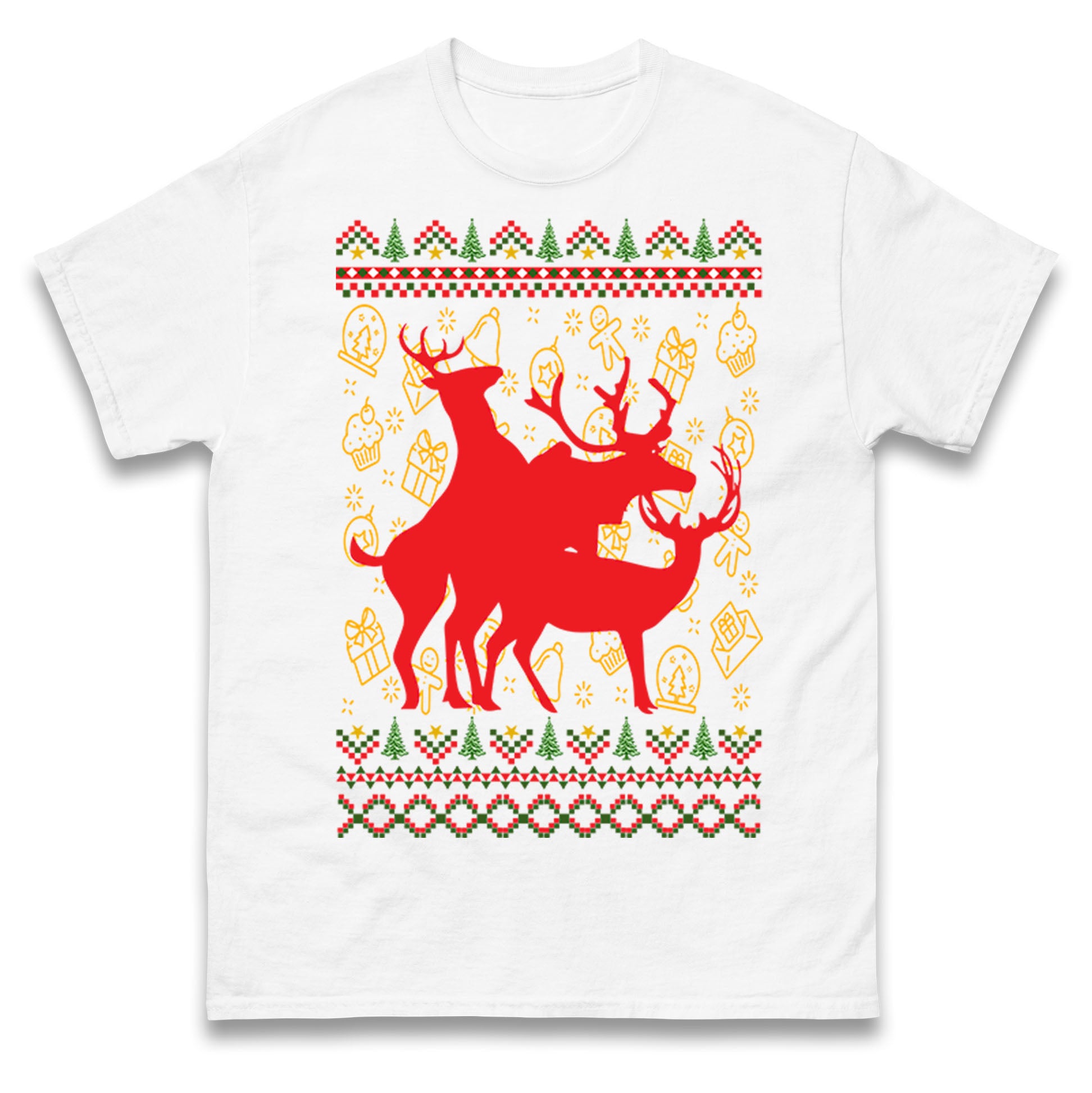 Reindeer Making Fun Christmas Mens T Shirt Womens Tops Tees L