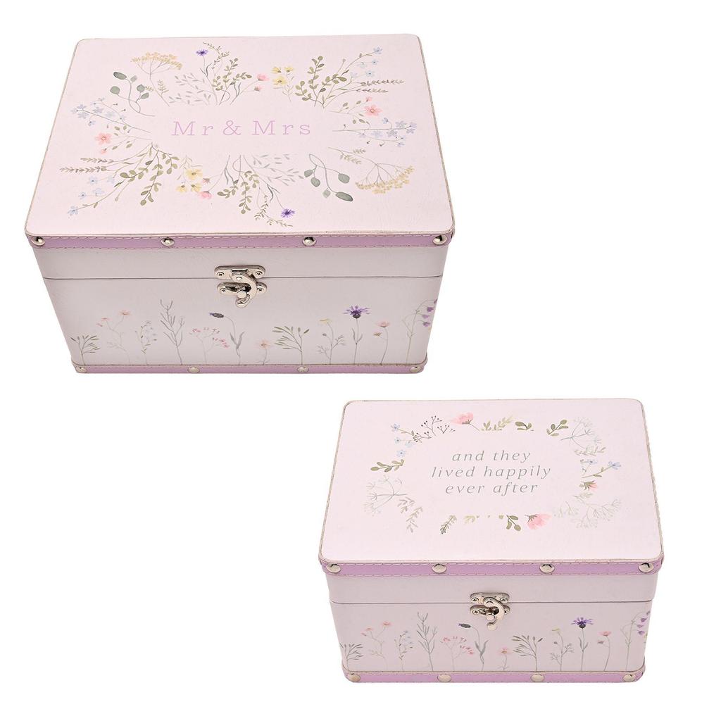 Love Story Wildflower Set of 2 Wedding Keepsake Luggage Boxes