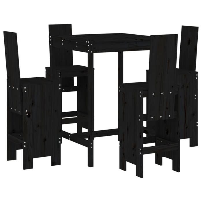 VidaXL Garden Bar Set 5 Pcs Black Solid Pine Wood, Pub Set, Patio Bar Set, Table Set 3157773