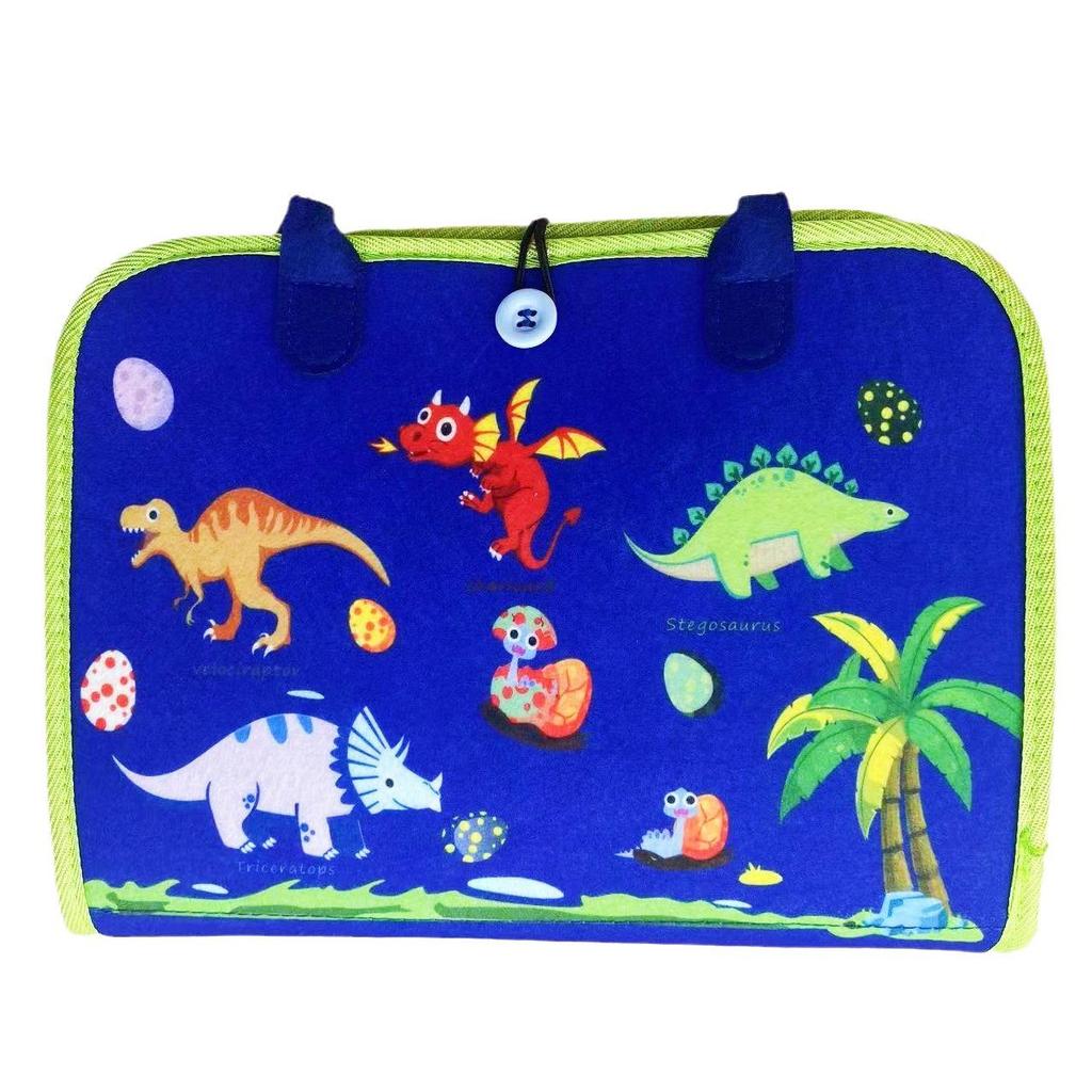 Teal Animal-Themed Montessori Sensory Busy Board Felt Bag Toy for Children