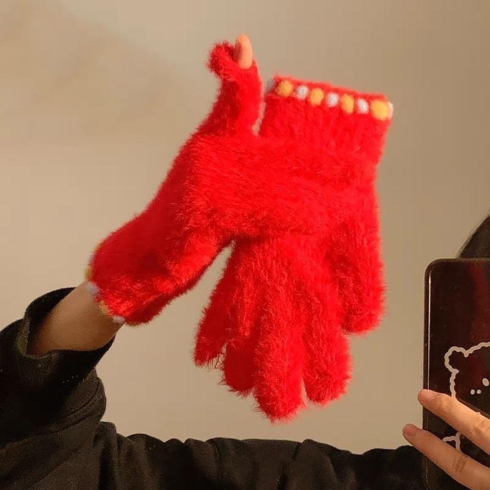 Elastic Fleece Women's Gloves Korean Style Ski Mittens Thicken Gloves for Cycling Skiing