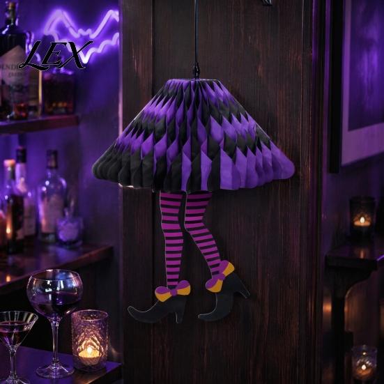 Seasonal Lawn Ornaments Halloween Honeycomb Witch Leg Ornament, Foldable Paper Creepy Garden Hanging Decoration for Party, Holiday Home Decor Festive
