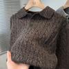 Men's High-End Solid Color Cable Knit Sweater with Lapel, Thickened and Warm for Autumn/Winter, Inner or Base Layer.