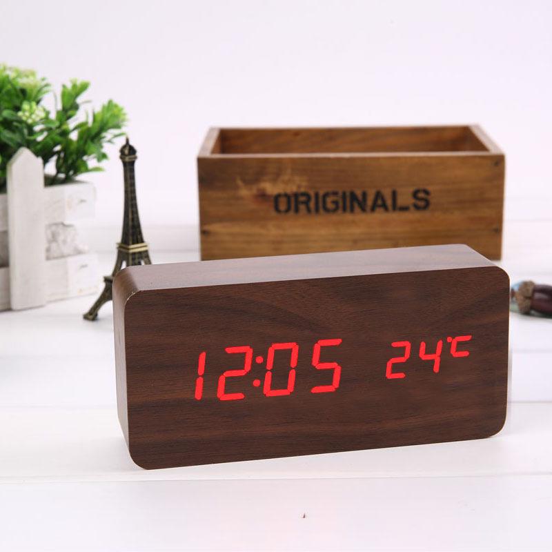 Voice-Controlled LED Wooden Alarm Clock with Temperature Display
