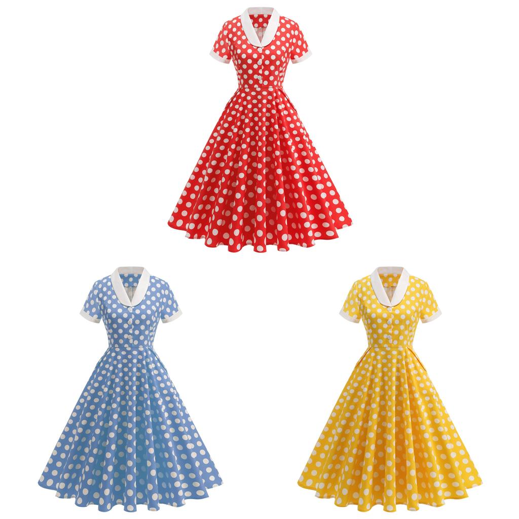 Retro Spring Dress With Button Design For Casual Travel And Events