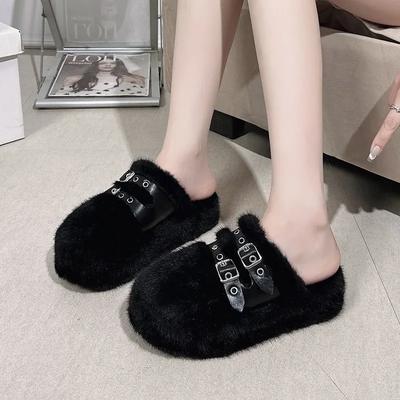 Fashion Shoes Female 2024 Fashion Closed Toe Women's Slippers Winter Plush Fleece for Warmth Solid Platform Casual Comfortable Slippers