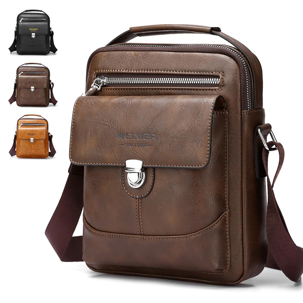 WEIXIER Bolso Bandolera de Cuero para Hombre Bolso Mensajero Clásico Impermeable Maletín Bolso Satchel Bolso de Viaje