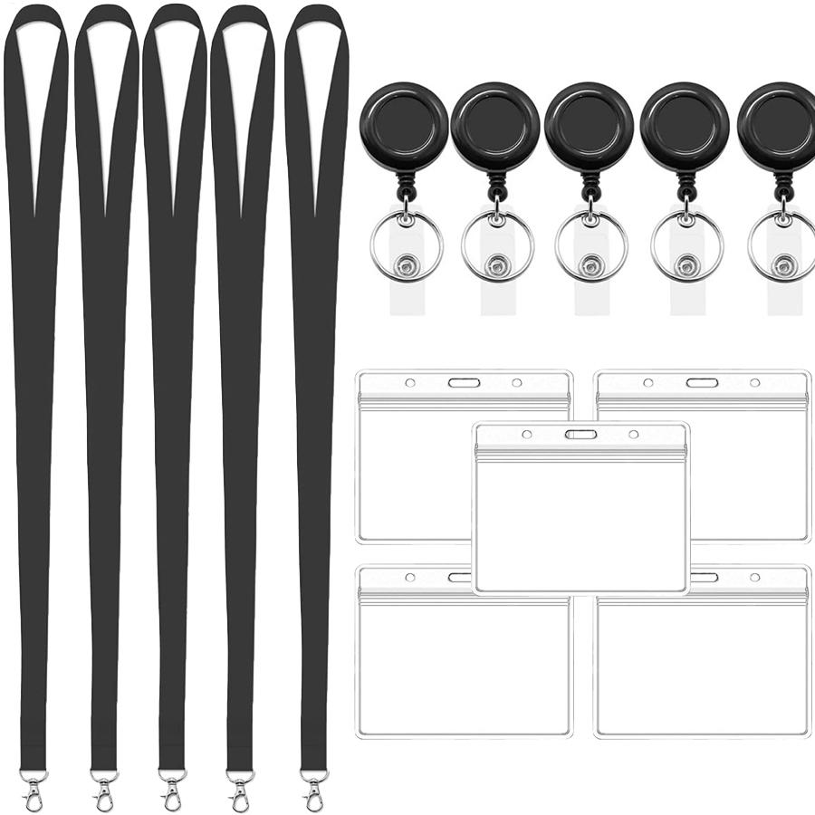 

5pcs ID Badge Holder with Lanyard Waterproof Clear Vertical ID Card Protector for Office, Nurse, Teacher, Student & Conference