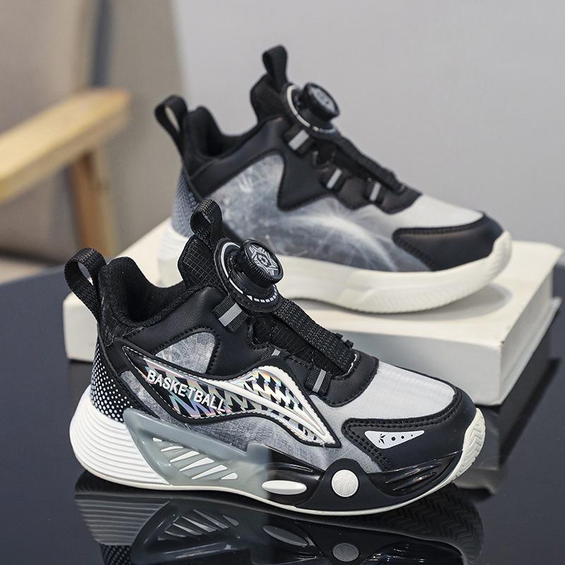 

Children s basketball shoes 2025 spring new girls leather surface new buttons medium and older children s sports shoes boys running shoes 39