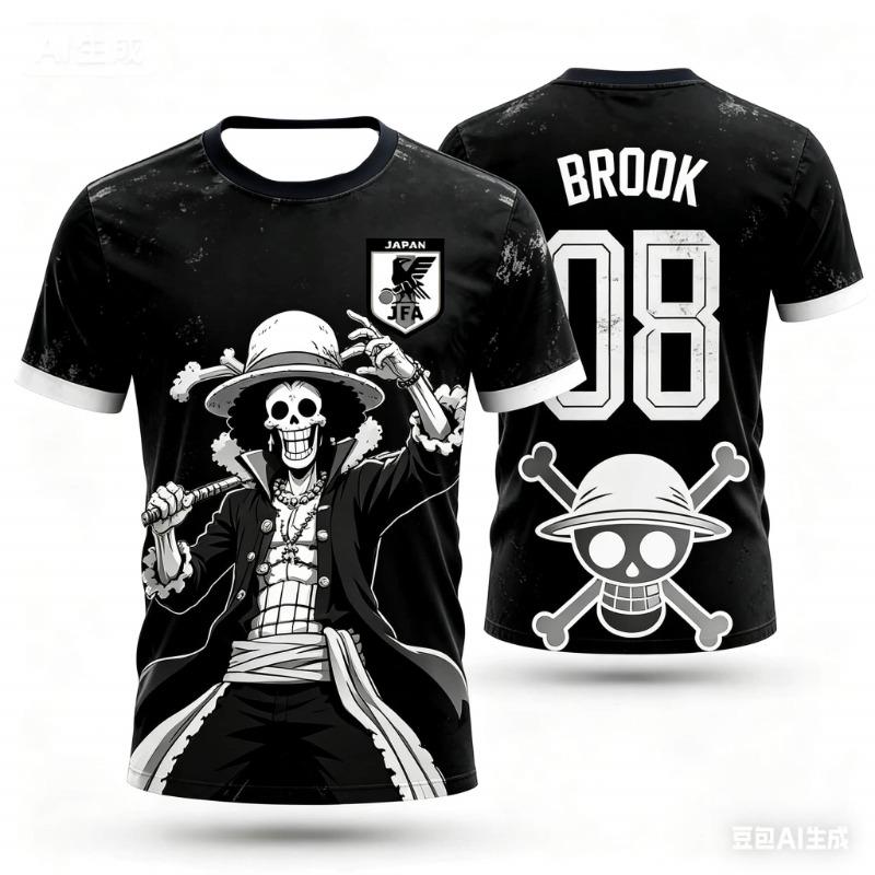 Summer One Piece Luffy Pattern T-shirt Japanese Anime Style Football Jersey Quick-drying Sports T-shirt for Men L