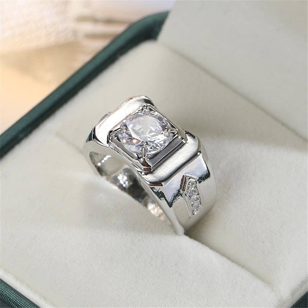 

Male Female White Round Zircon Stone Engagement Ring Vintage Silver Color Wedding For Men Women 13 білий
