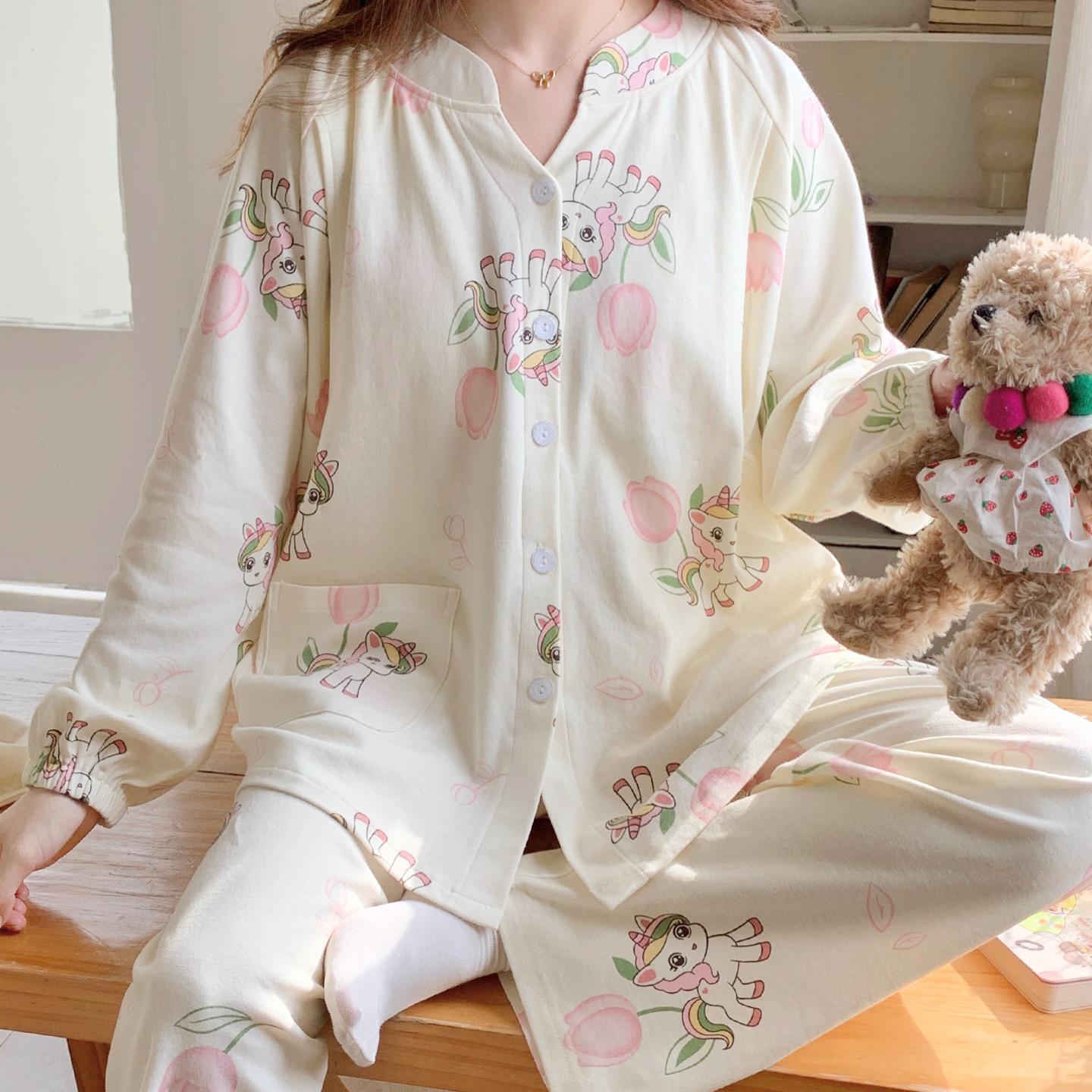 

Maternity Pajamas with Built-in Pads for Spring and Autumn – Lightweight, Ideal for Postpartum, Breastfeeding, and Going Out. XL