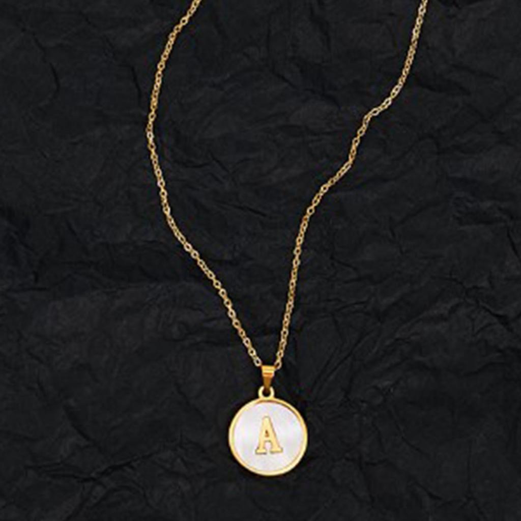Round Pendant Necklace Letter A Titanium Steel Fashionable Round Necklace for Men Women