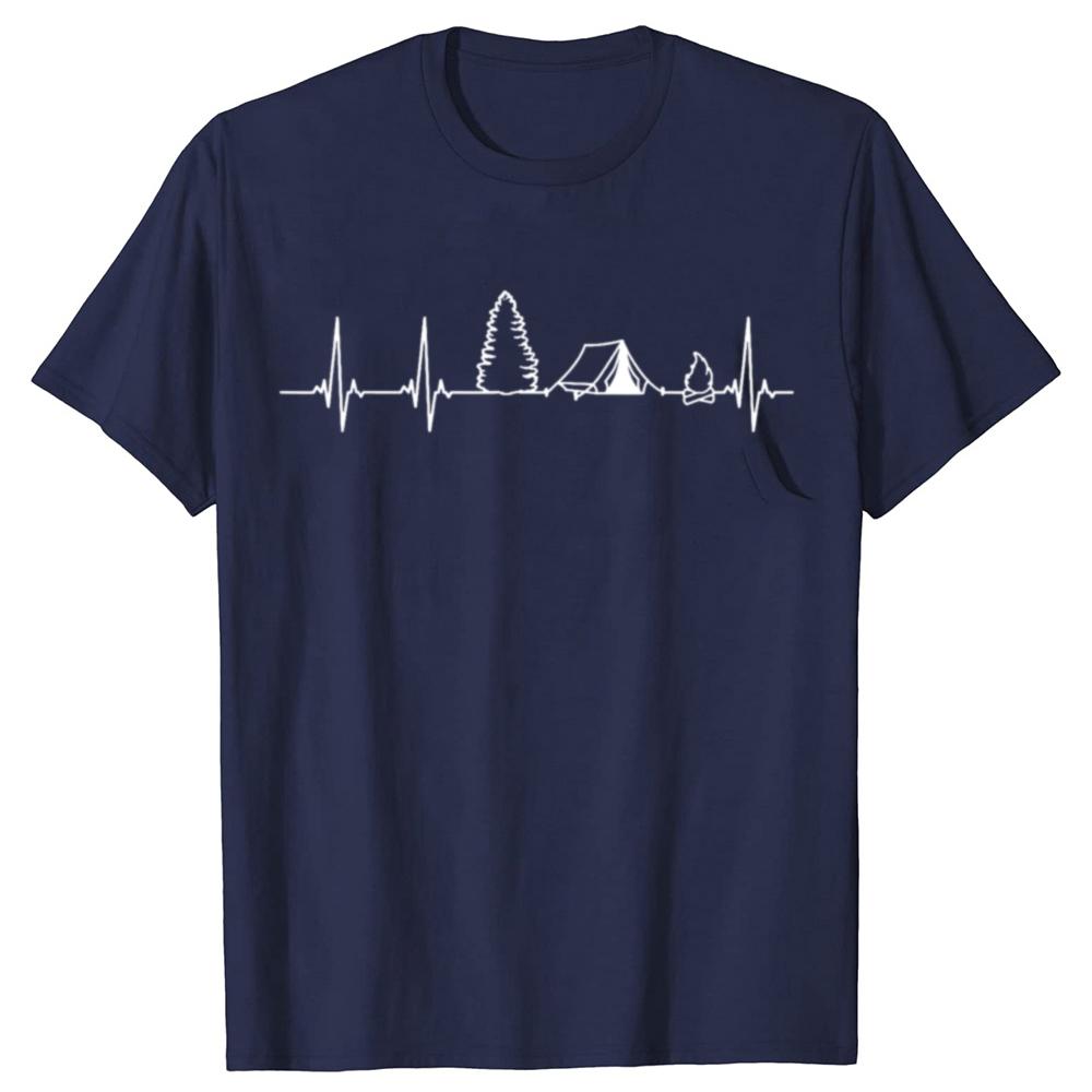 Funny Camping Heartbeat Graphic T-shirts Men Women's Fashion Casual Tshirt 100% Cotton Loose Oversized T Shirt