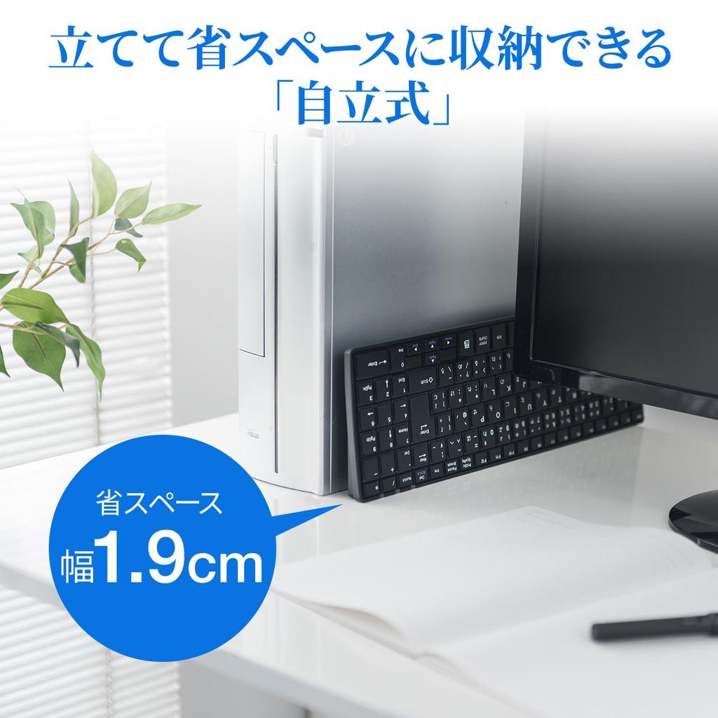 Sanwa Direct Wireless Keyboard, Rechargeable, Compact, Quiet, USB Connection, Pantograph, Thin, Japanese Layout, with Numeric Keypad, Black,