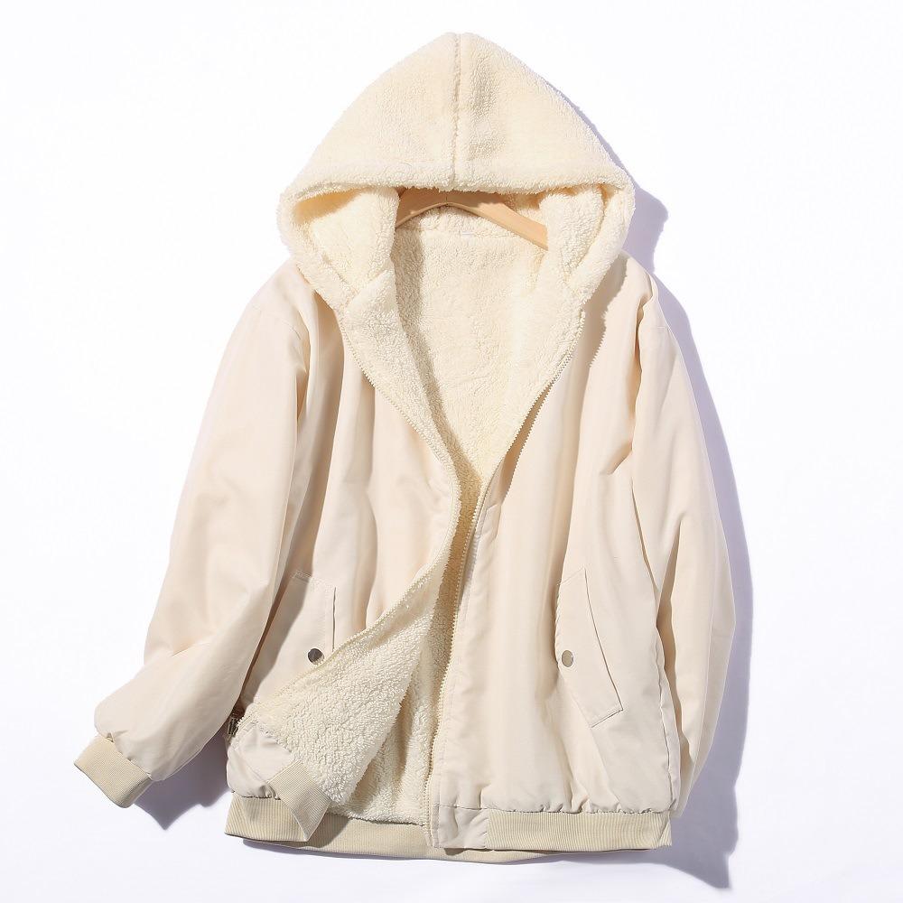 Jachetă groasă din bumbac lână de miel cu două fețe, Coreea, puf, de iarnă pentru femei, parkas cu glugă și fermoar