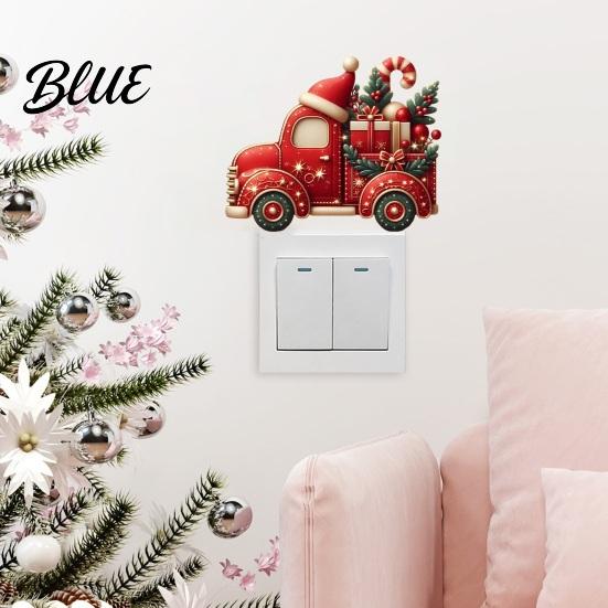 Self Adhesive Festive Wall Stickers Christmas Switch Stickers Removable Santa Claus/Puppy/Reindeer/Elf/Pickup Truck Light Cute Claus Window