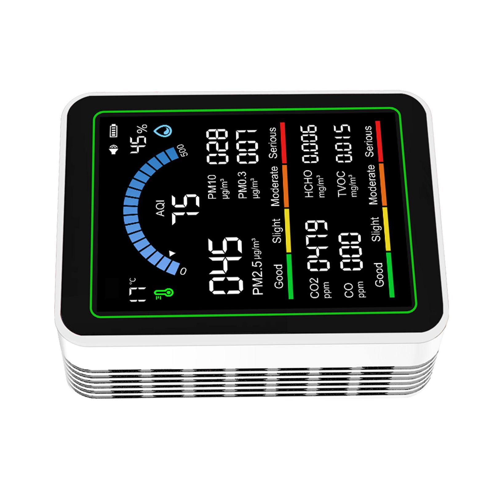 

Air Quality Monitors Indoor,PPM2.5,PM10,CO2,CO,TVOC,HCHO,Humidity & Temperature Detectors Large Display белый