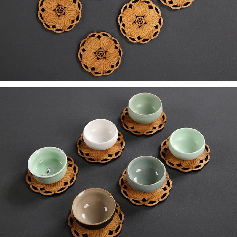 1 Stück Lotosform Getränkeuntersetzer Matte Holz Rund Tasse Tischmatte Tee Kaffee Tasse Platzset Heimdekoration Küchenzubehör