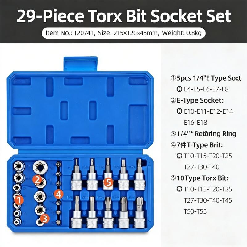 29Pcs High Torques Carbon Steel Socket Bit With Storage Case Ideal For Mechanics DIY And Professional Use Auto Repair