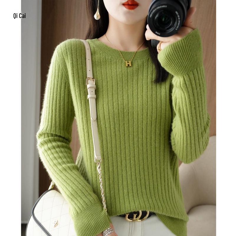 

2025 Autumn/Winter Women s Slim Fit Ribbed Knit Crew Neck Sweater Pullover Large