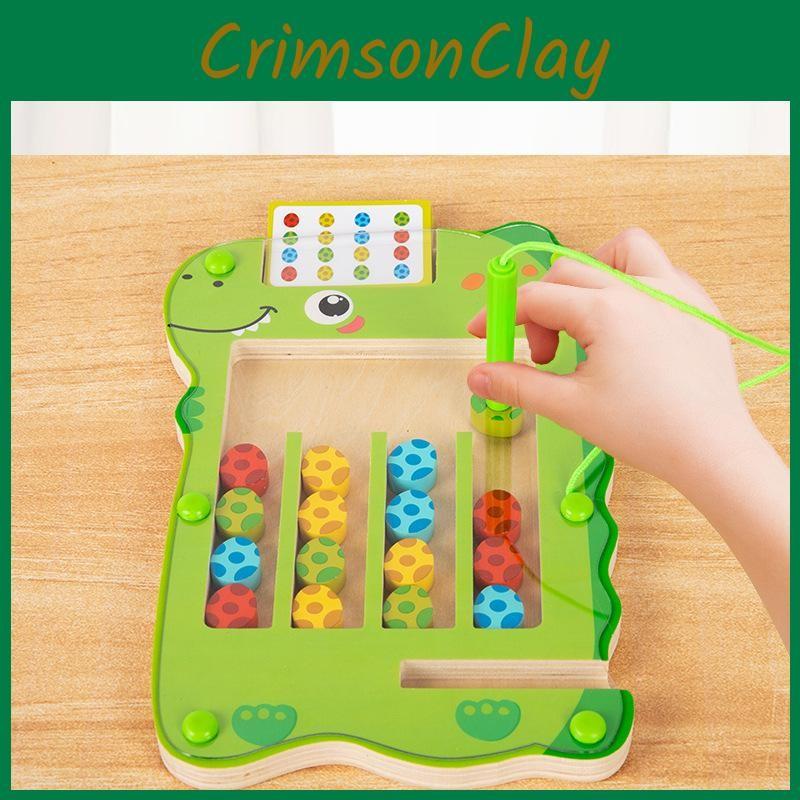 Wooden Dinosaur Green Color Walking Game Board Children Puzzle Toy For Gift