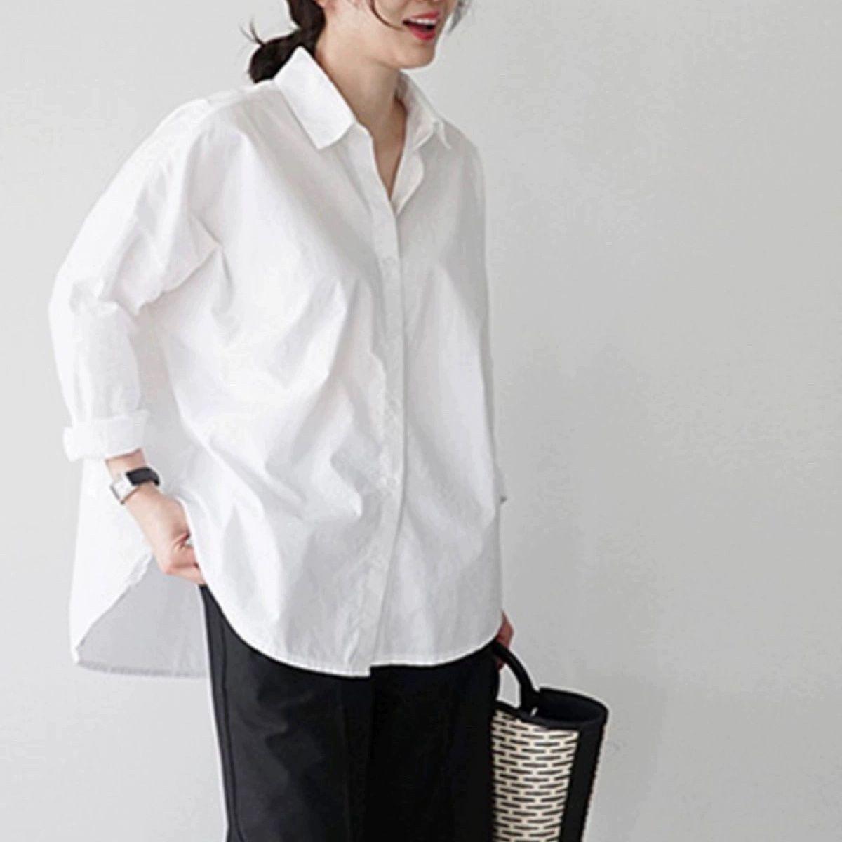 

Korean Dongdaemun Women s Fleece-Lined White Shirt, 2025 Autumn/Winter, Loose Fit, Plus Size S (Under 100 lbs)