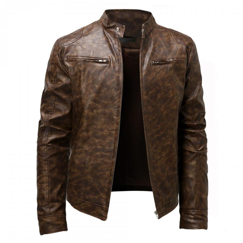 2024 Men Leather Jacket Autumn Winter Business Gentleman Warm Zipper Cardigan Pocket PU Leather Jacket Stand Collar Slim Coat