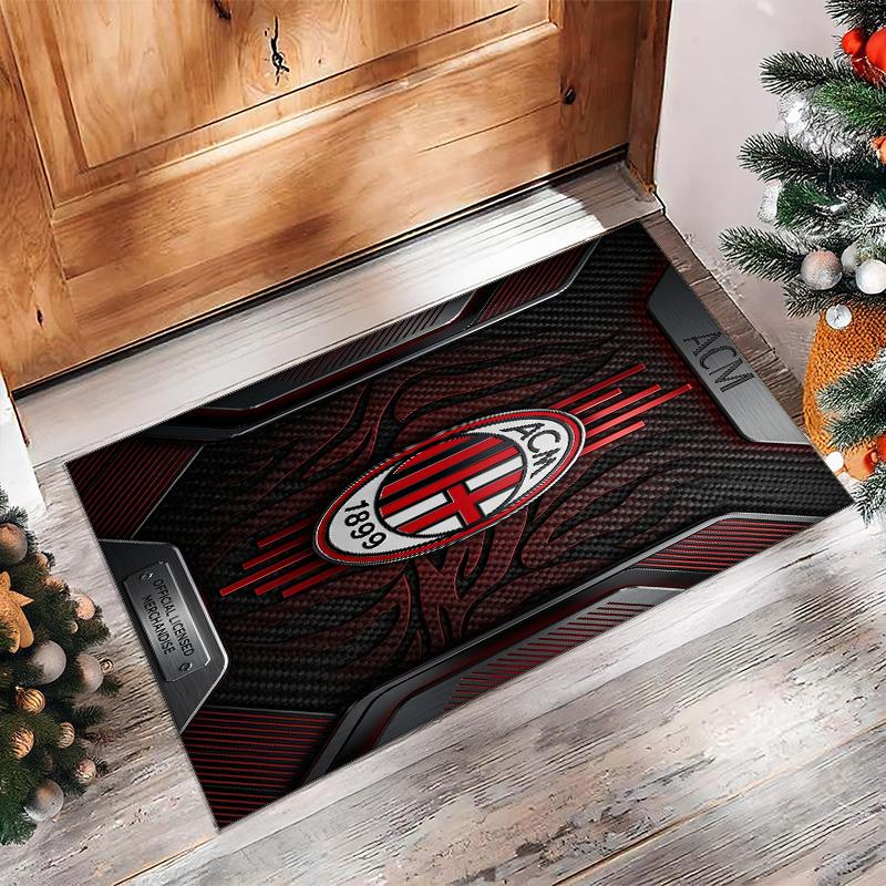 Tappeto in Flanella Stampato AC Milan Antiscivolo Morbido Poliestere Tappeto per Pavimento Tappetino Decorativo da Interno per Camera da Letto Soggiorno Divano Sala Giochi Decorazione Casa
