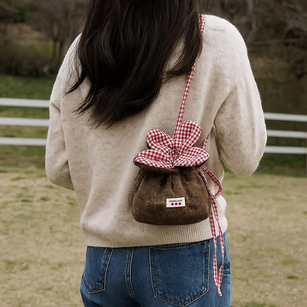 Storage Bag Plush Flower Drawstring Bag Korean Style Small Crossbody Bag Phone Bag Student