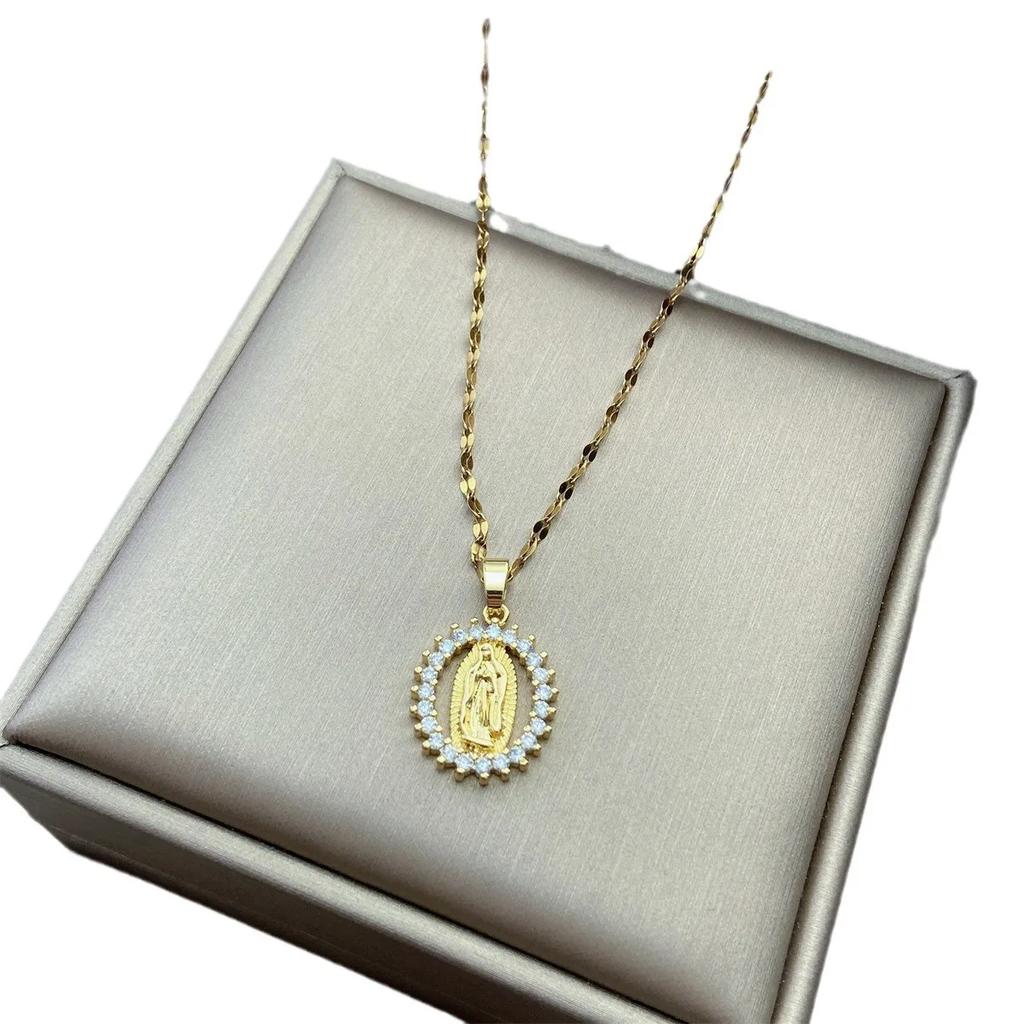 The Virgin Maria Golden Necklaces Crystal Goddess Halo Jesus Christ Metal Choker for Women Girls Exquisite Fashion Jewelry Gifts